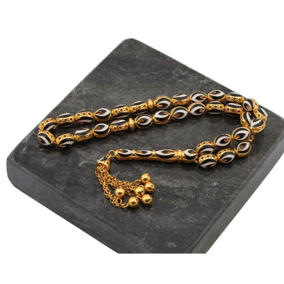 Black and White 14K Gold Men's Prayer Beads