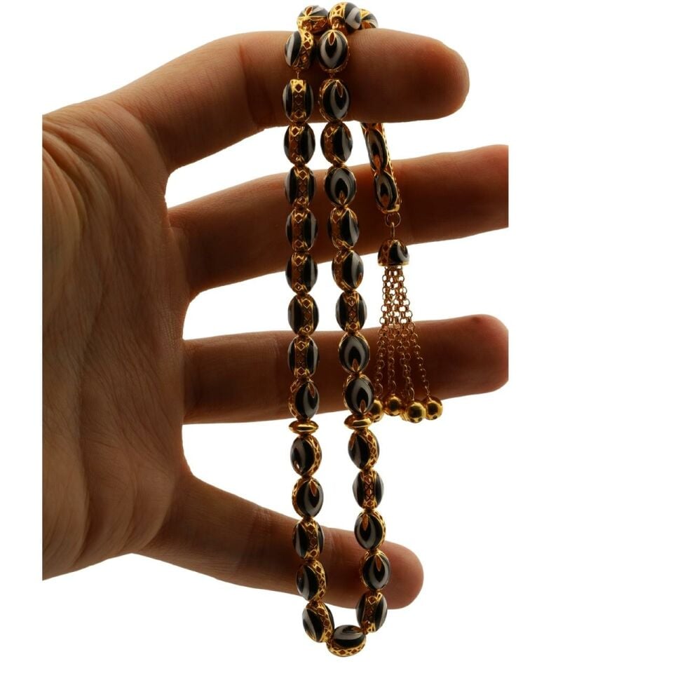 Black and White 14K Gold Men's Prayer Beads