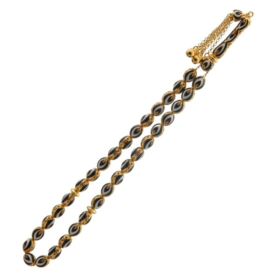 Black and White 14K Gold Men's Prayer Beads