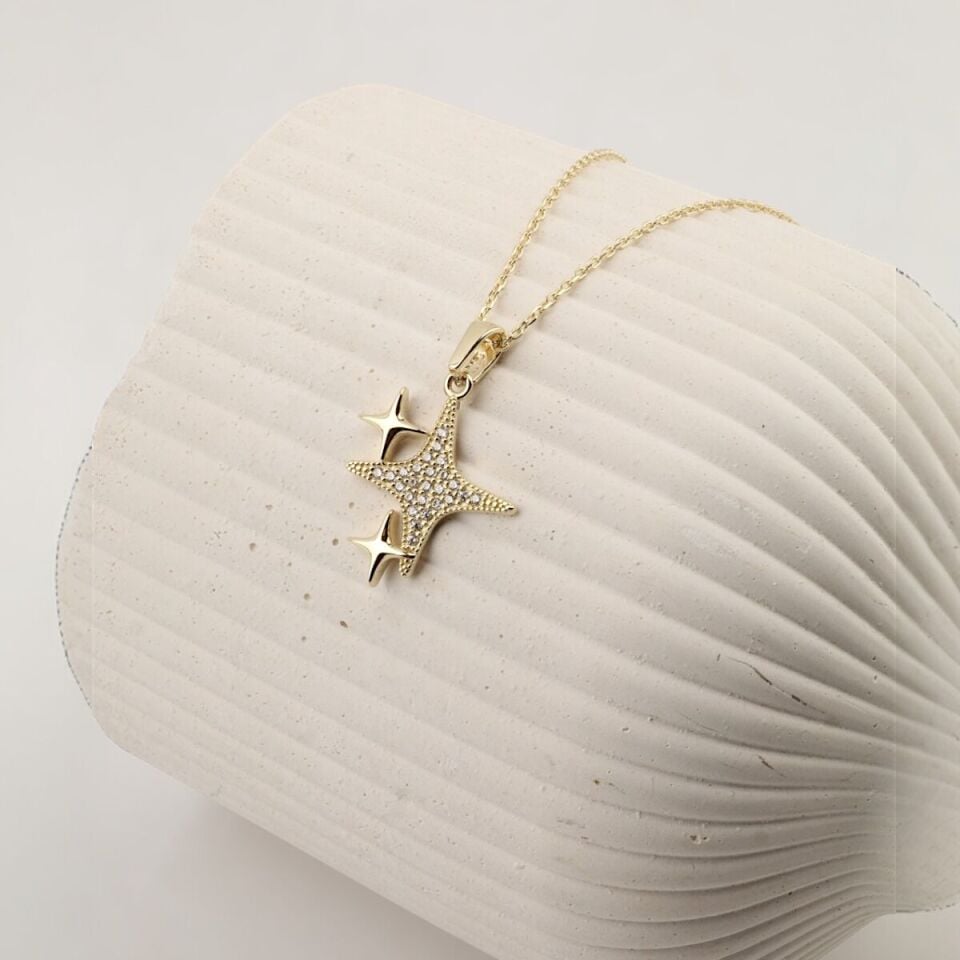 14 Ayar Altın Yıldızlar Kolye