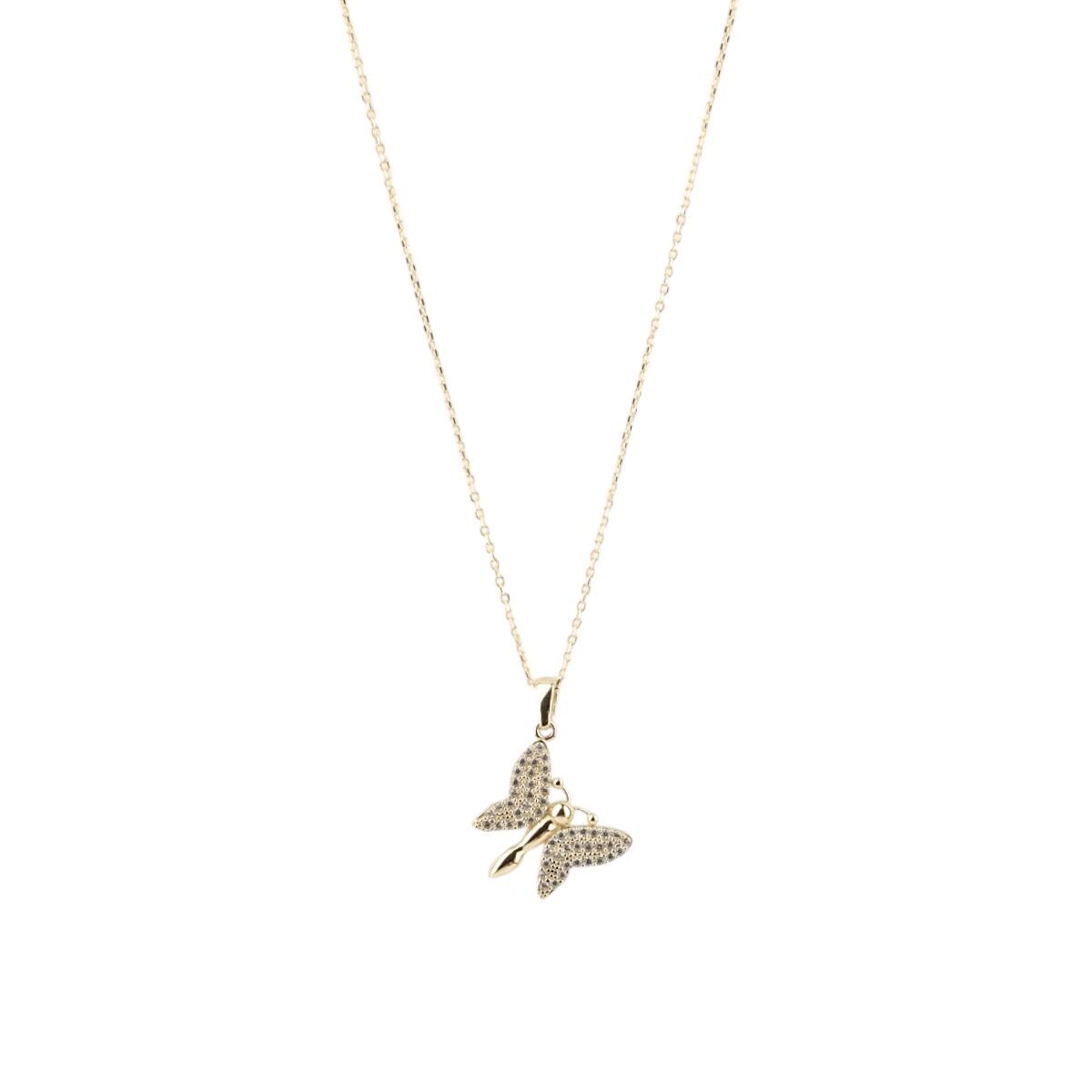 14 Ayar Altın Taşlı Kelebek Kolye