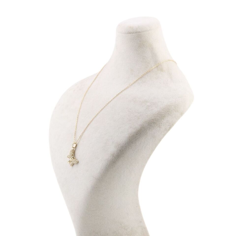 14 Ayar Altın Taşlı Kelebek Kolye