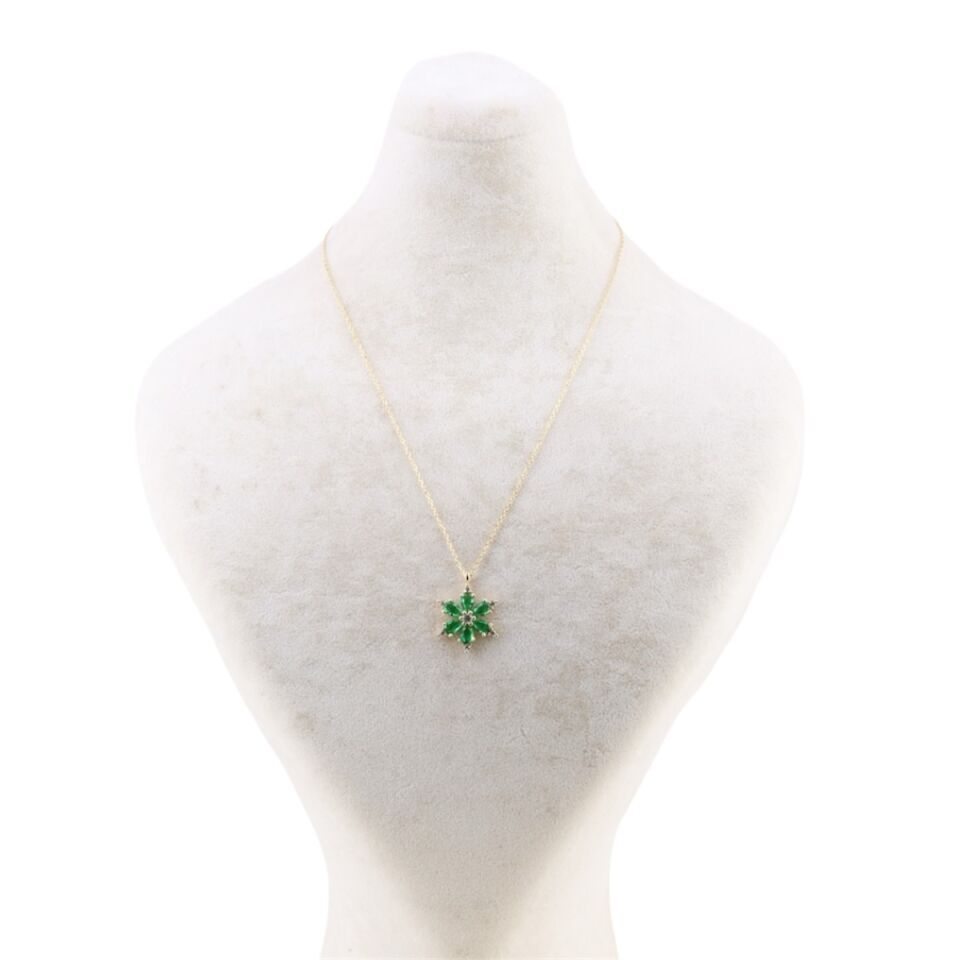 14 Ayar Altın Yeşil Lotus Çiçeği Kolye