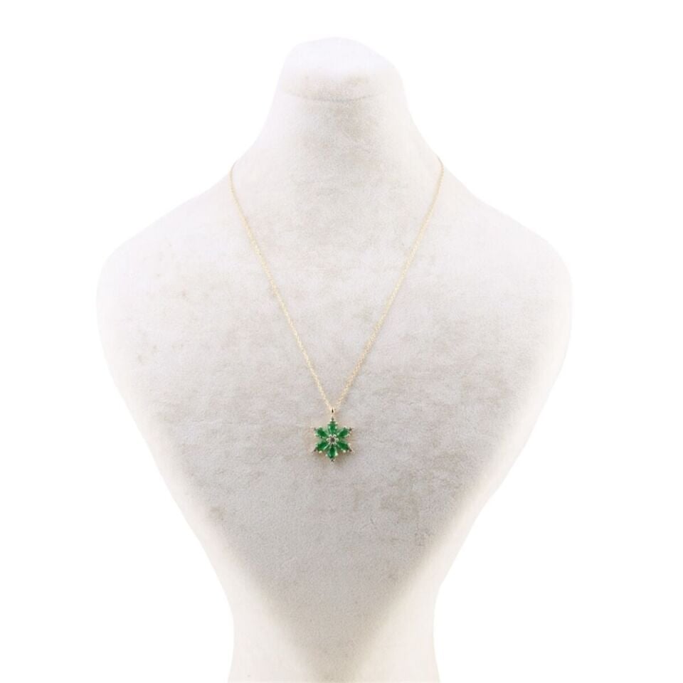 14 Ayar Altın Yeşil Lotus Çiçeği Kolye