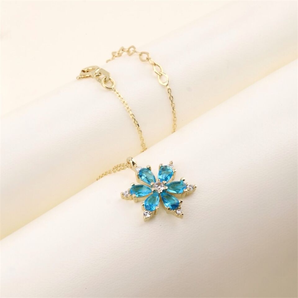 14 Ayar Altın Turkuaz Lotus Çiçeği Kolye