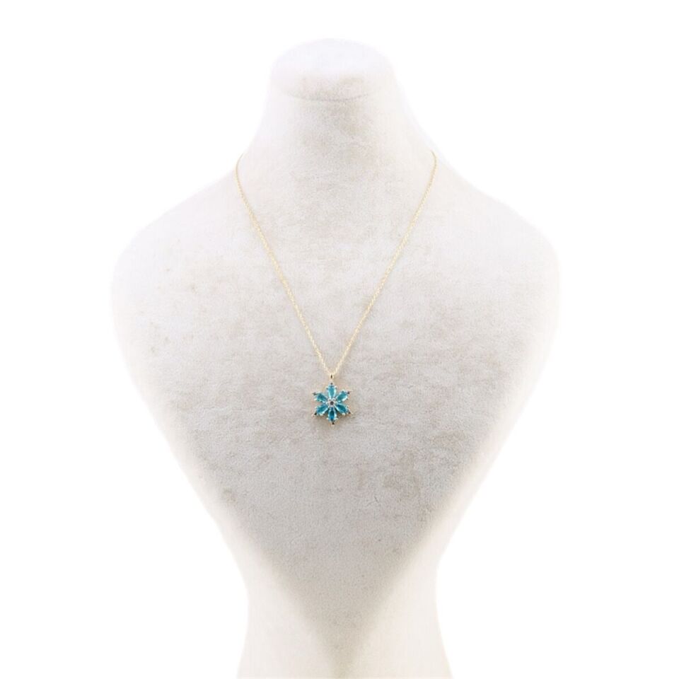 14 Ayar Altın Turkuaz Lotus Çiçeği Kolye