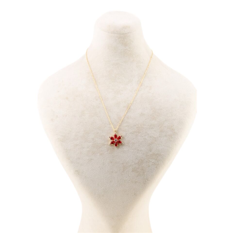 14 Ayar Altın Kırmızı Lotus Çiçeği Kolye