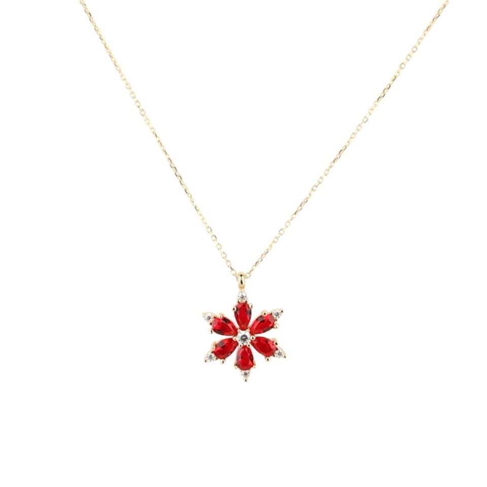 14 Ayar Altın Kırmızı Lotus Çiçeği Kolye