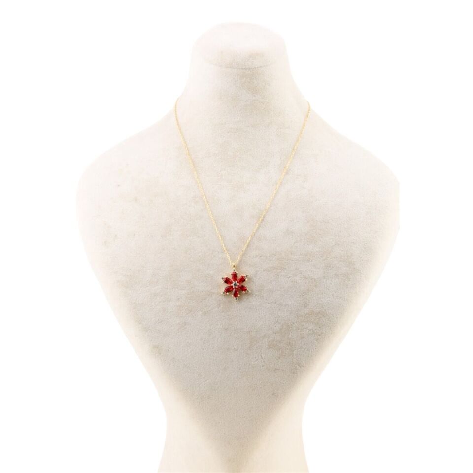 14 Ayar Altın Kırmızı Lotus Çiçeği Kolye