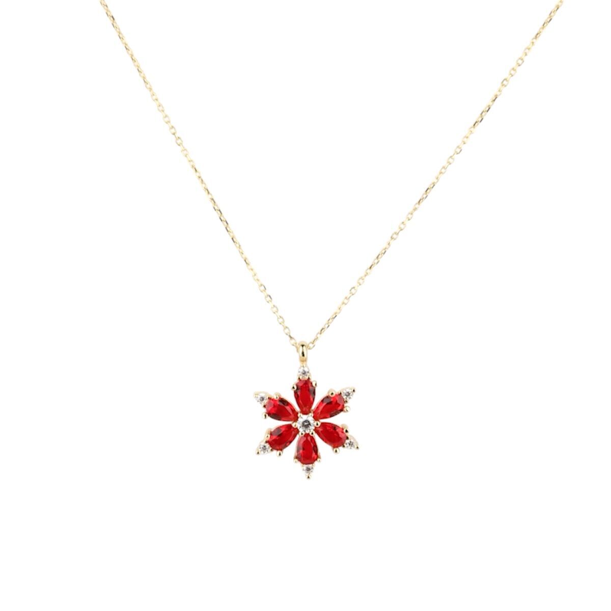 14 Ayar Altın Kırmızı Lotus Çiçeği Kolye