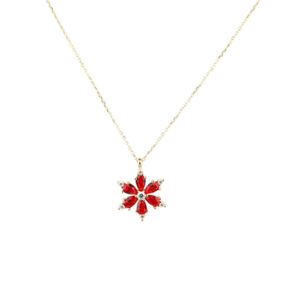 14 Ayar Altın Kırmızı Lotus Çiçeği Kolye