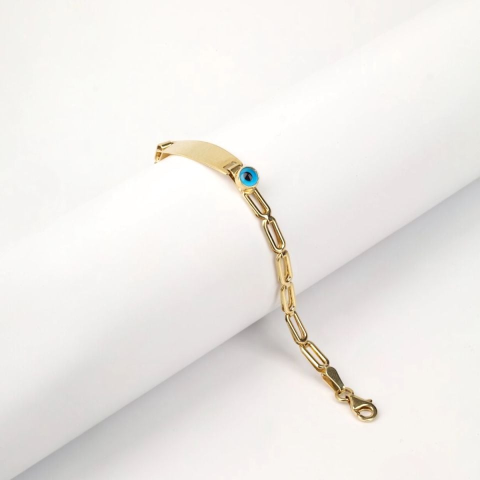 14 Ayar Altın Nazar Boncuklu Bebek Künyesi