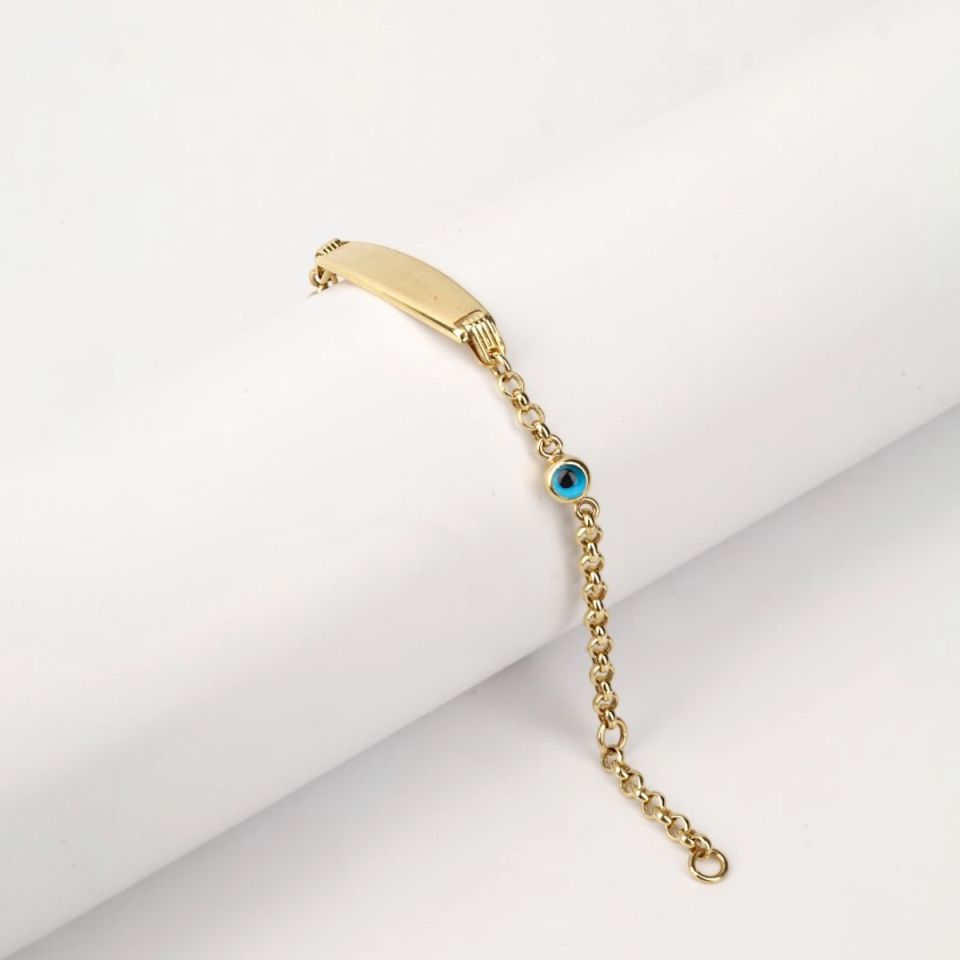 14 Ayar Altın Mini Nazar Boncuklu Bebek Künyesi