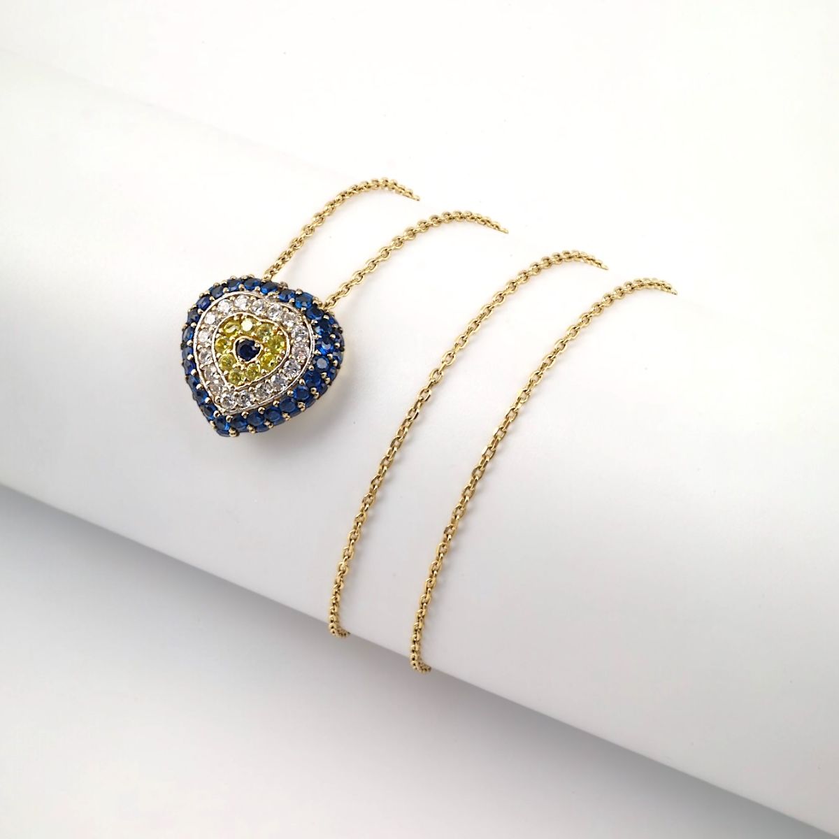 14 Ayar Altın Kalpli Nazar Boncuğu Kolye