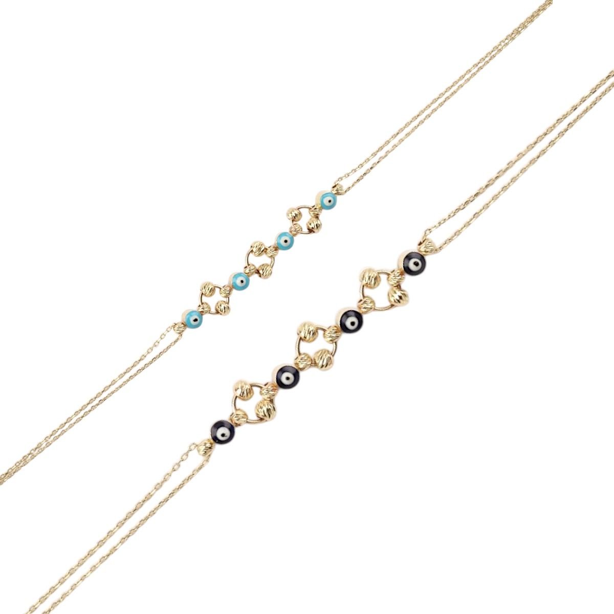 14K Gold Double Evil Eye Beaded Bracelet