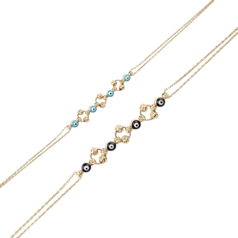 14K Gold Double Evil Eye Beaded Bracelet