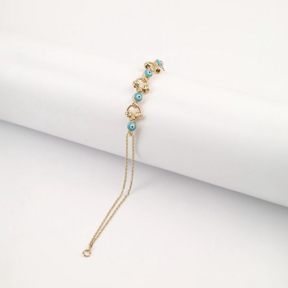 14K Gold Double Evil Eye Beaded Bracelet