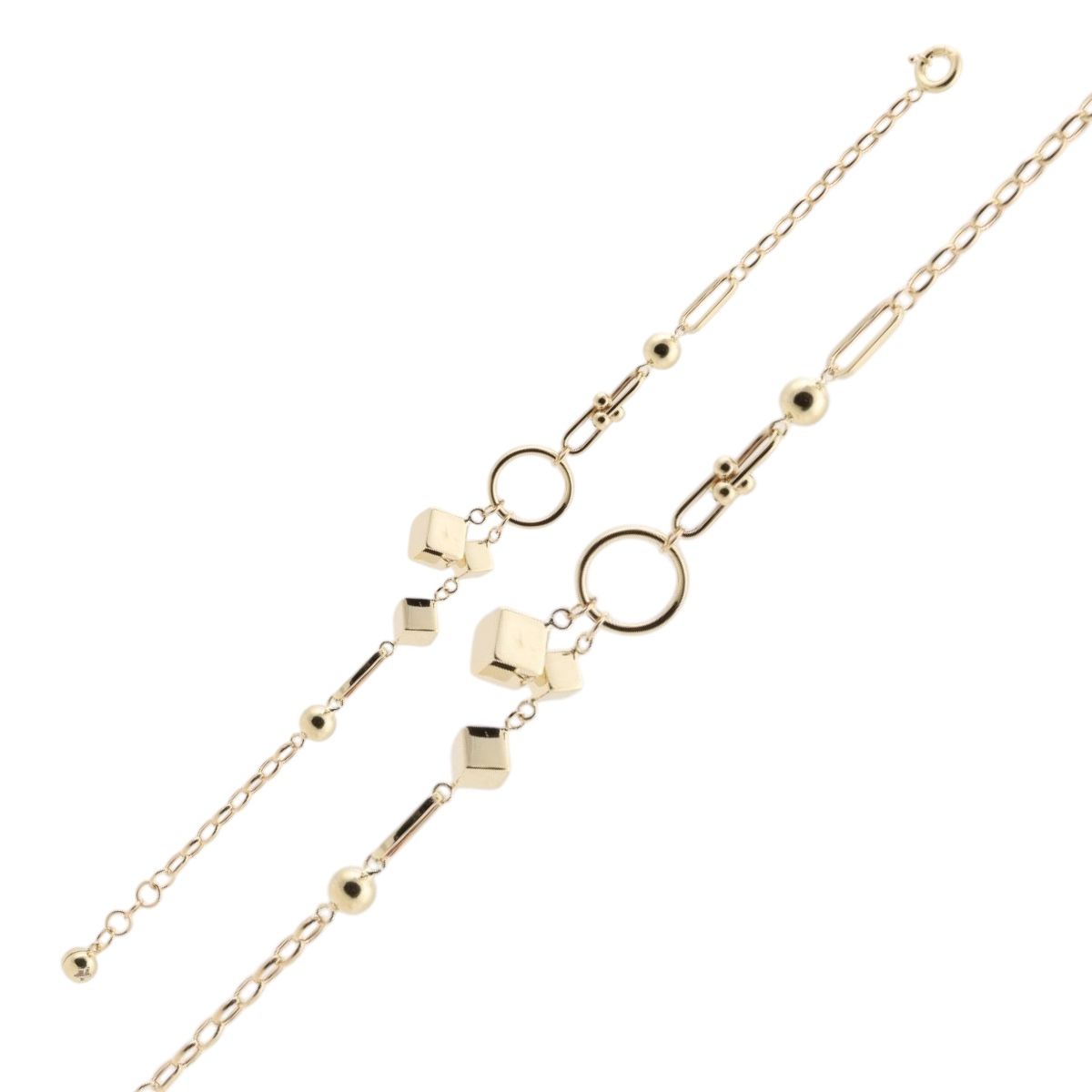 14K Gold Chain Cube Design Bracelet