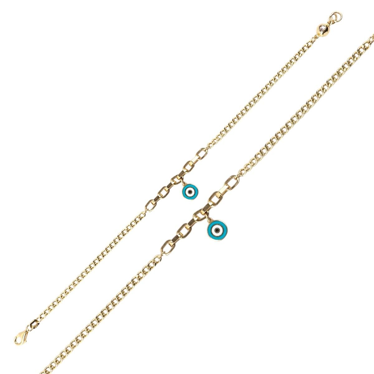 14K Gold Evil Eye Beaded Chain Bracelet