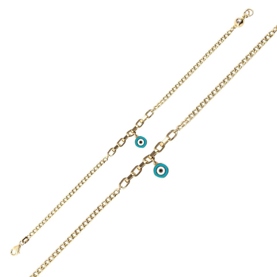 14K Gold Evil Eye Beaded Chain Bracelet