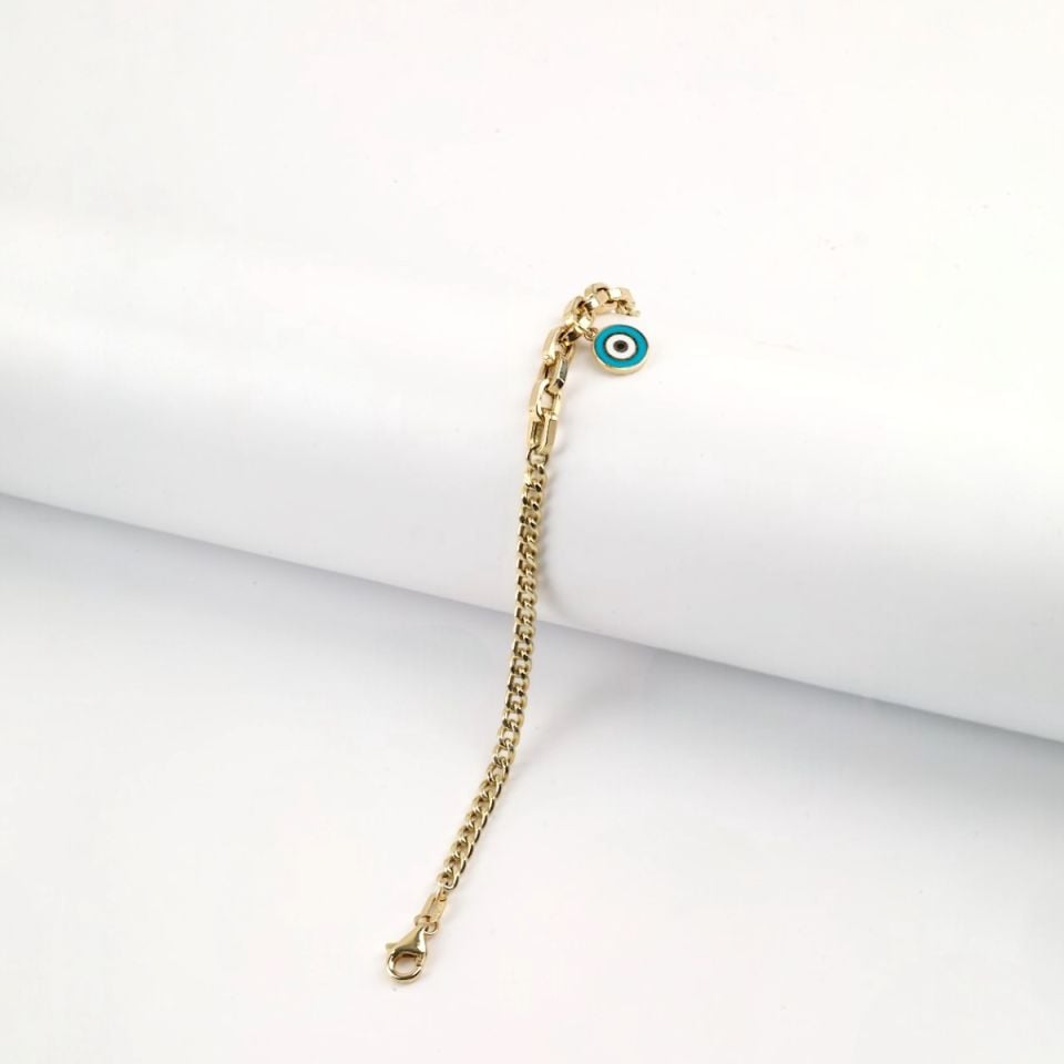 14K Gold Evil Eye Beaded Chain Bracelet