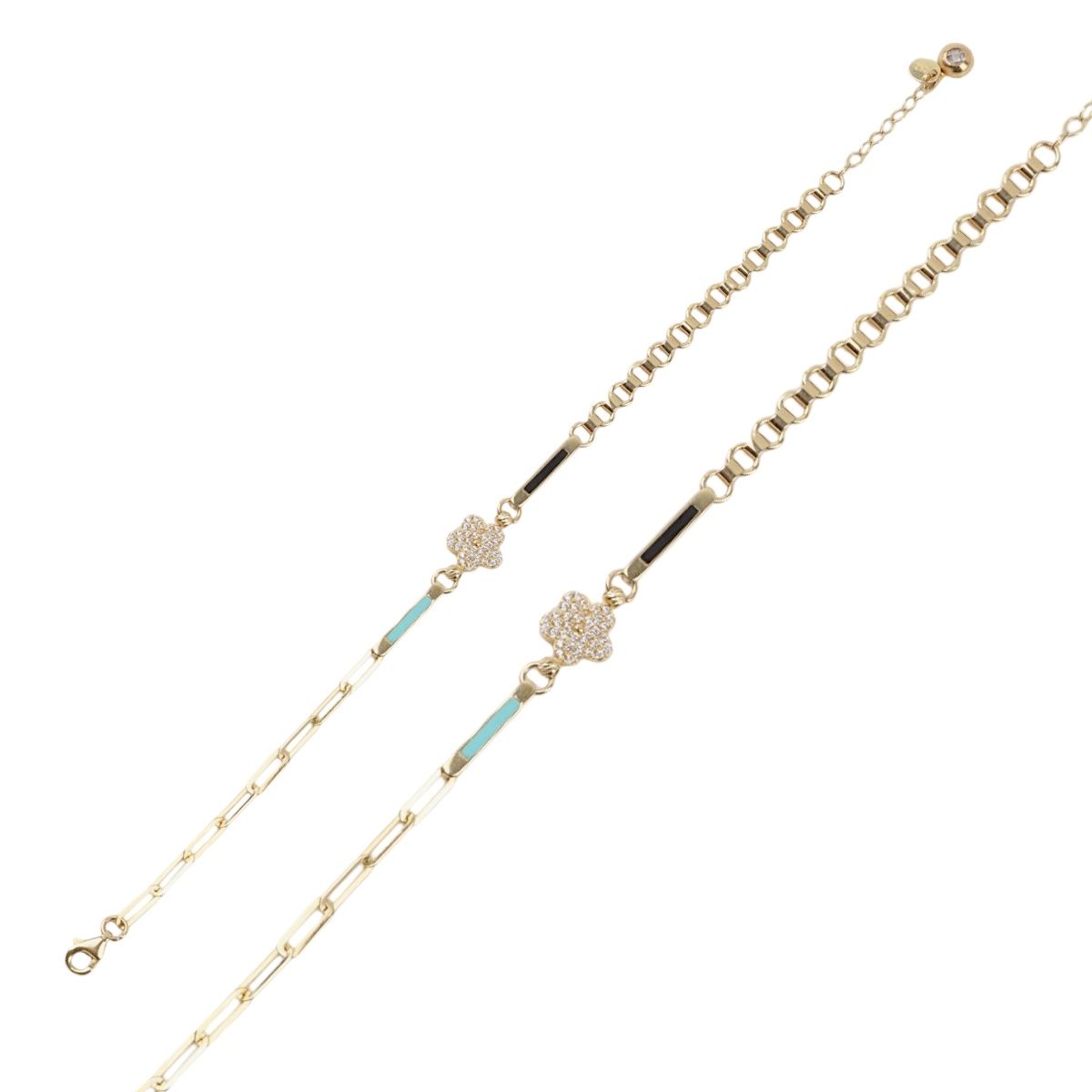 14 Carat Gold Enameled Flower Detail Bracelet
