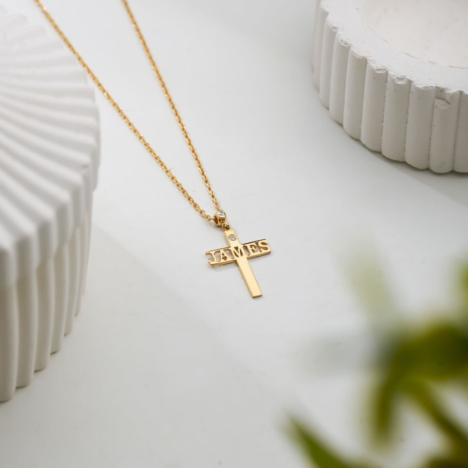 14K Gold Name Cross Necklace
