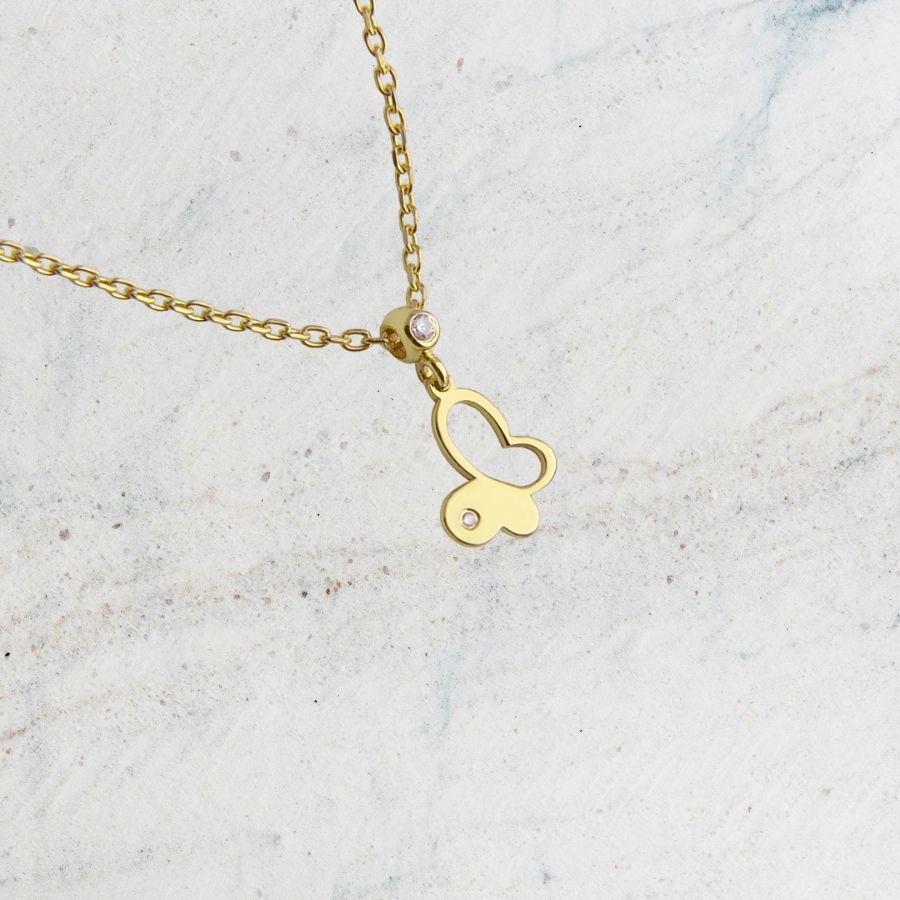 14K Gold Trendy Butterfly Necklace