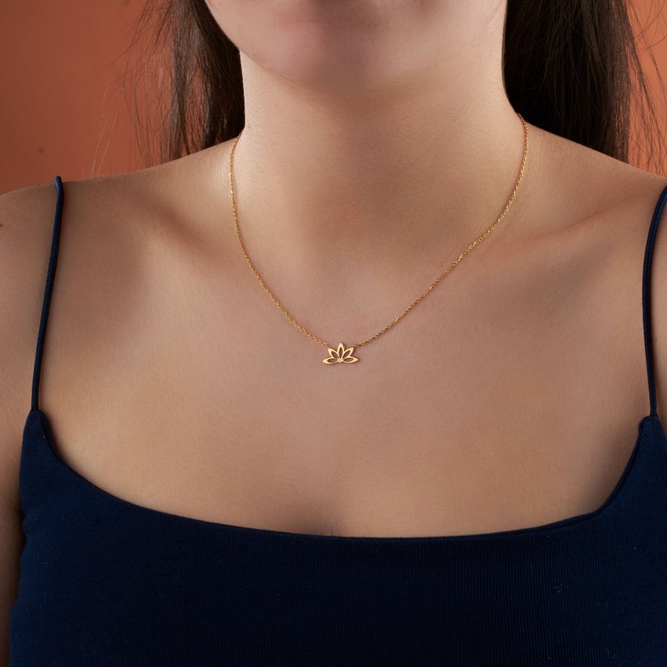 14 Ayar Altın Lotus Çiçeği Kolye