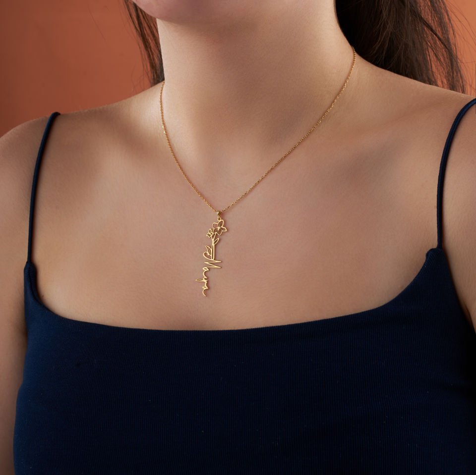 14K Gold Named Violet (February) Birth Flower Necklace