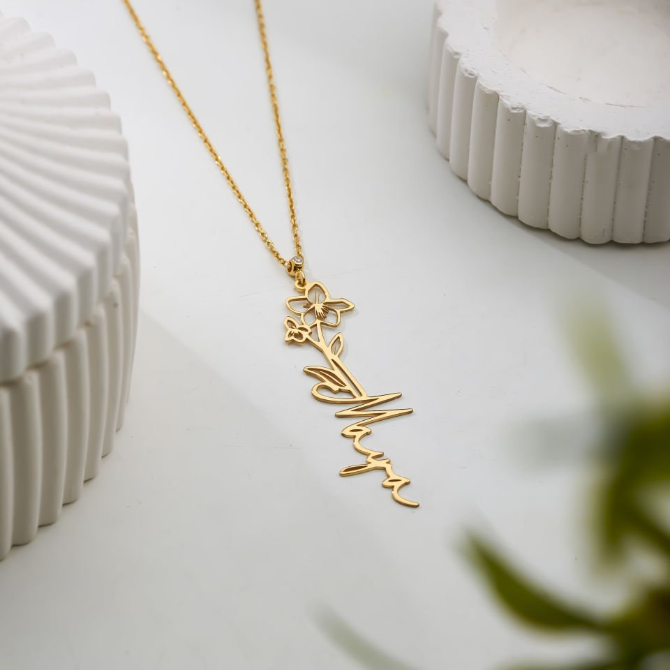 14K Gold Named Violet (February) Birth Flower Necklace