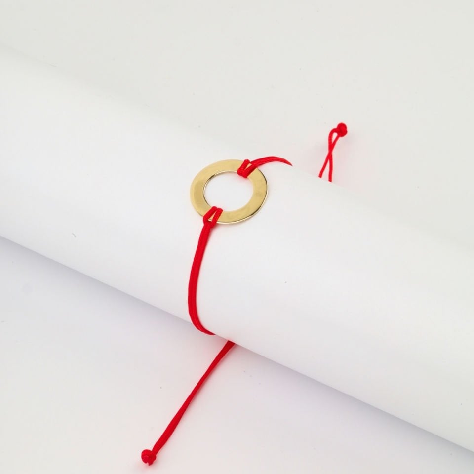 14 Carat Gold Circle Figured Red Thread Bracelet