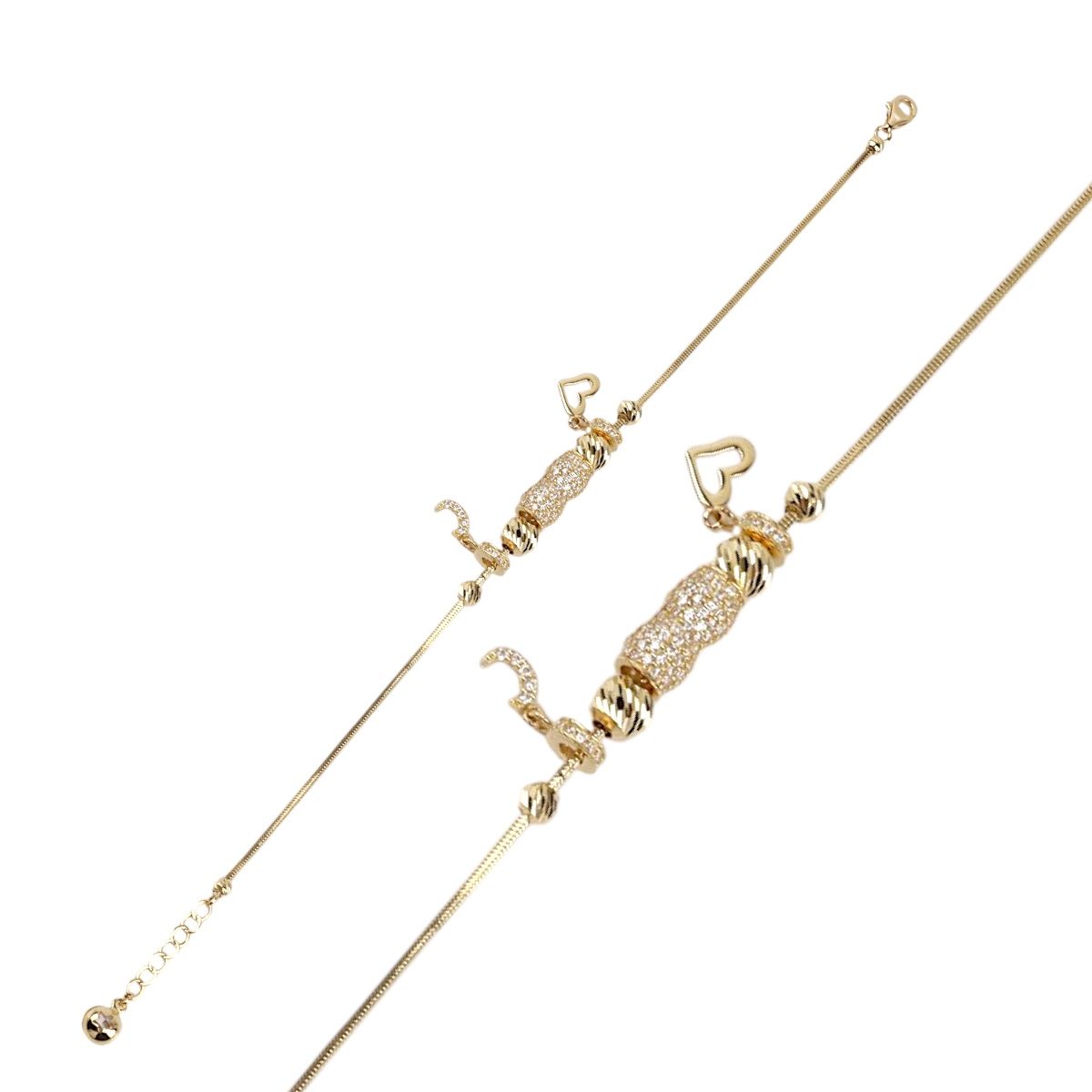 14 Carat Gold Dorika Ball Heart Figured Bracelet