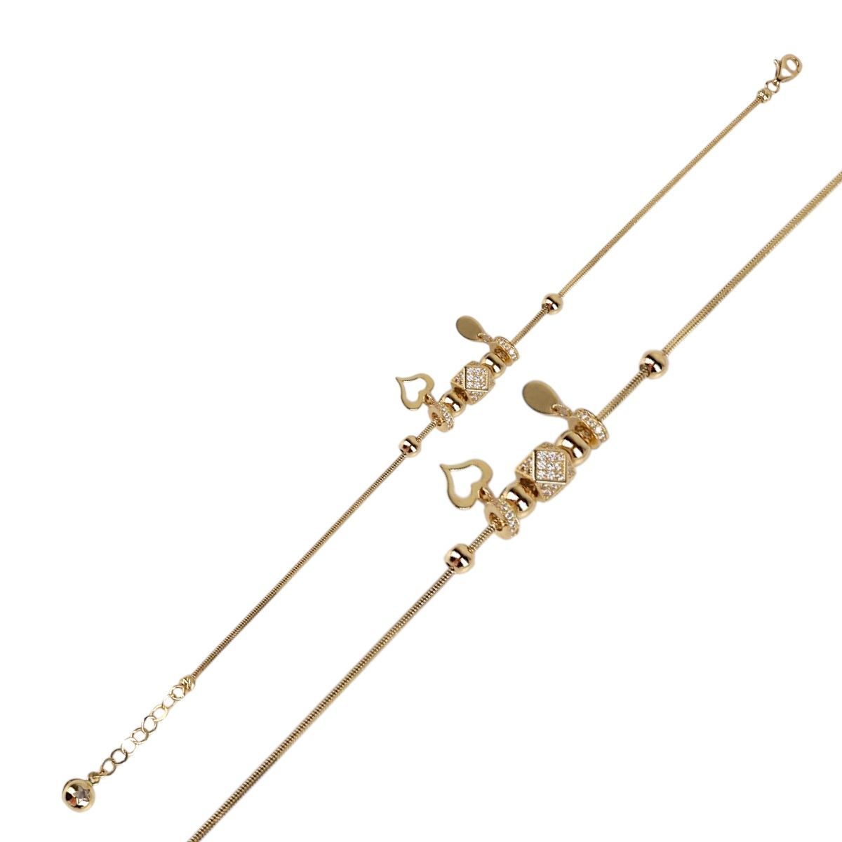 14K Gold Bird and Heart Figured Cube Charm Bracelet