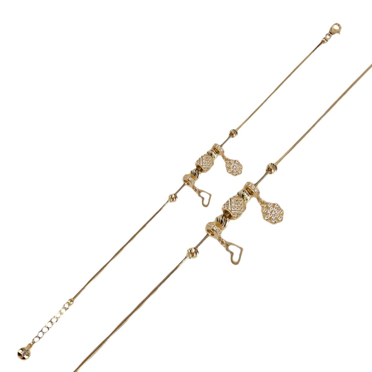 14K Gold Dorika Snowflake and Heart Figured Charm Bracelet