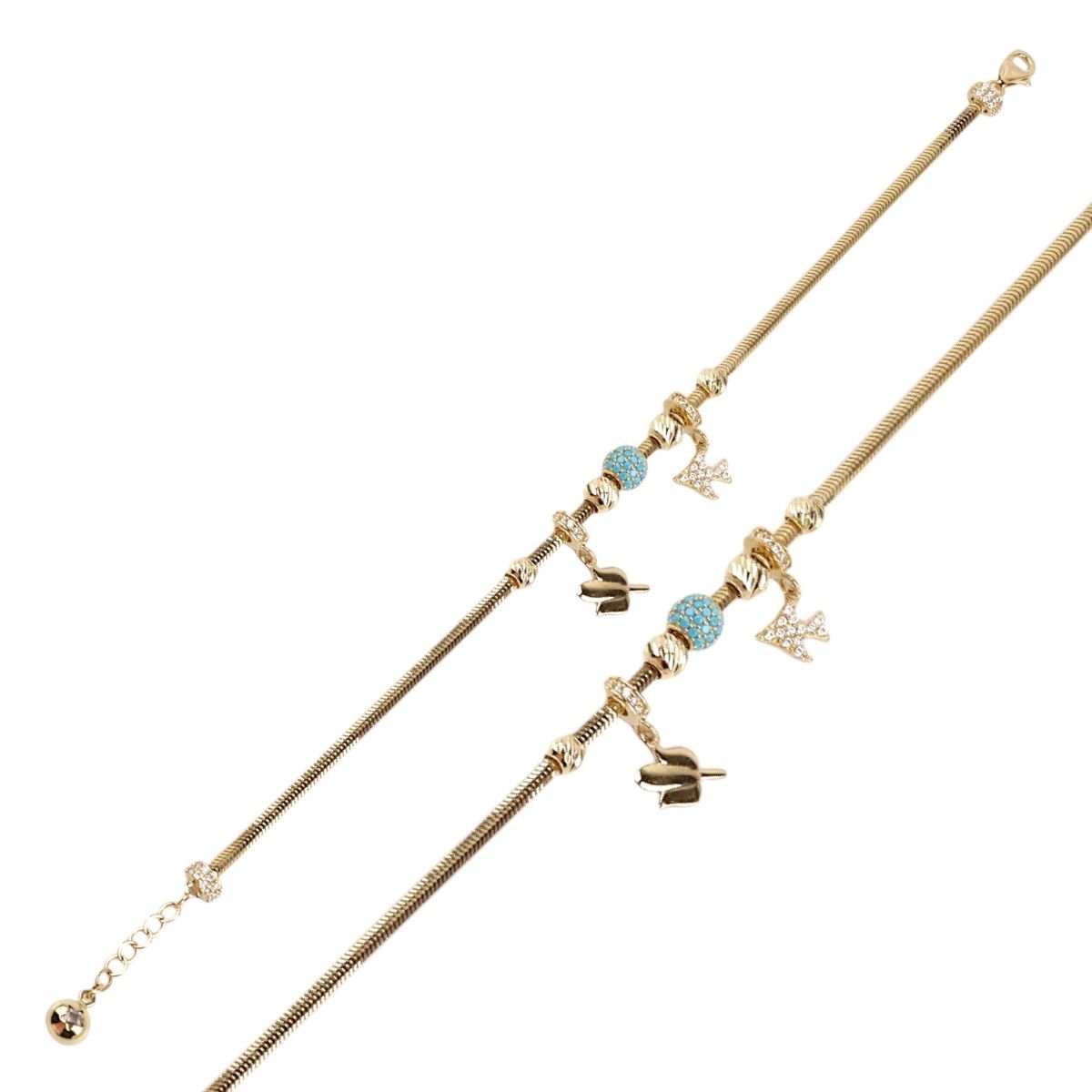 14 Carat Gold Tulip and Bird Figured Charm Bracelet