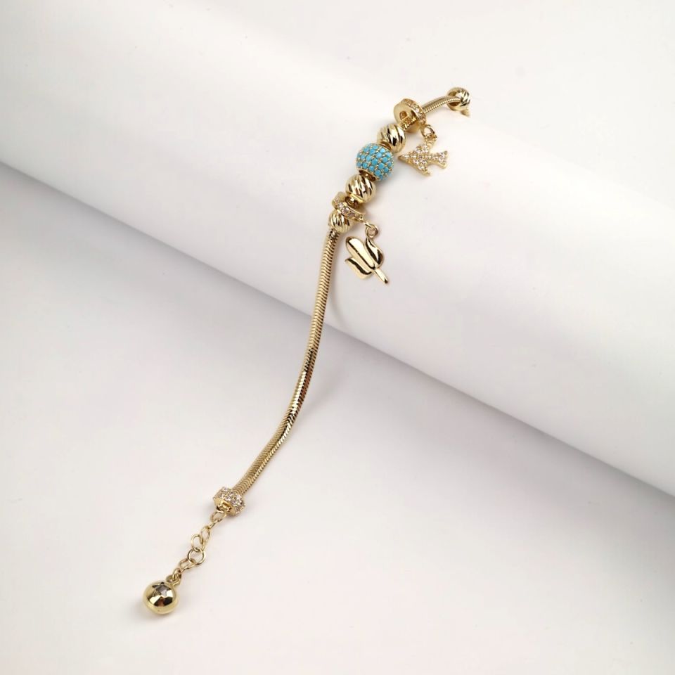 14 Carat Gold Tulip and Bird Figured Charm Bracelet
