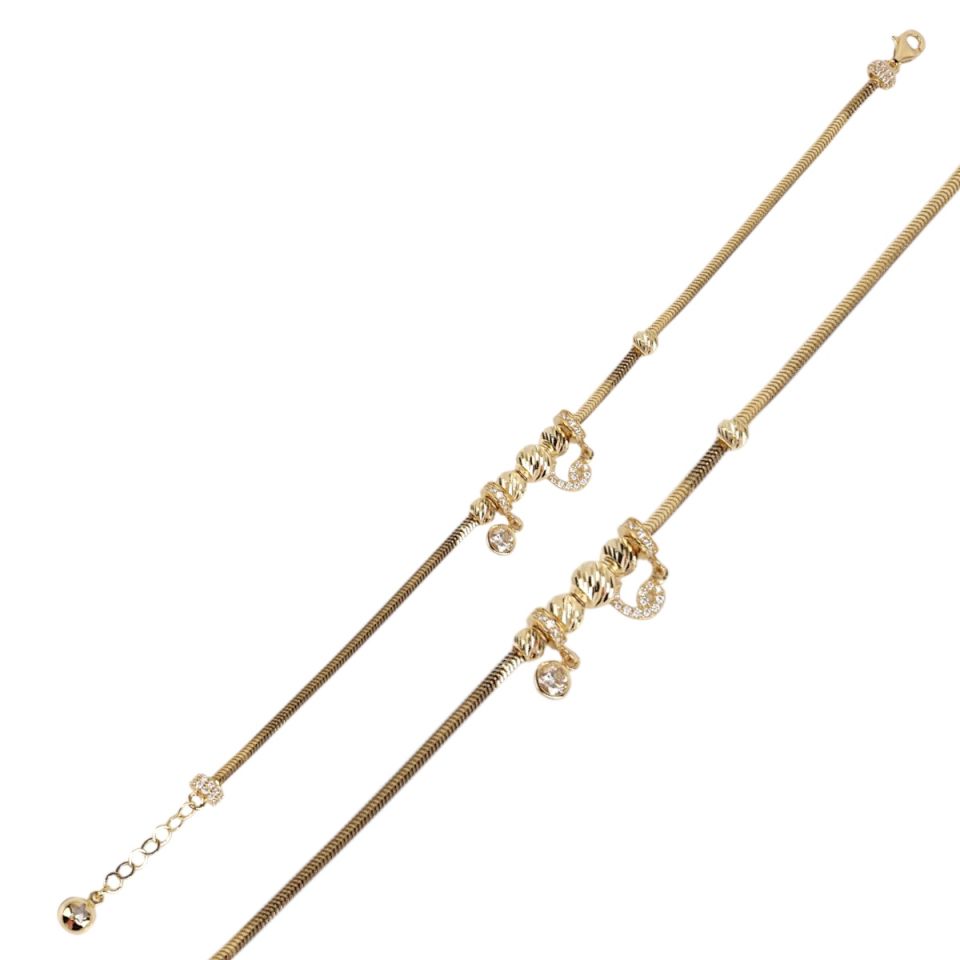 14 Carat Gold Dorika Vav and Solitaire Figured Charm Bracelet