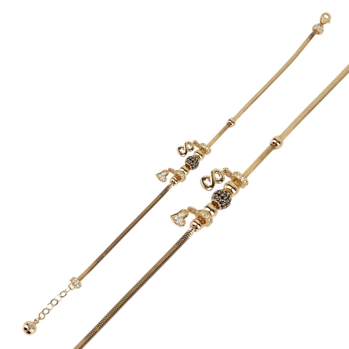 14K Gold Infinity and Heart Figured Charm Bracelet