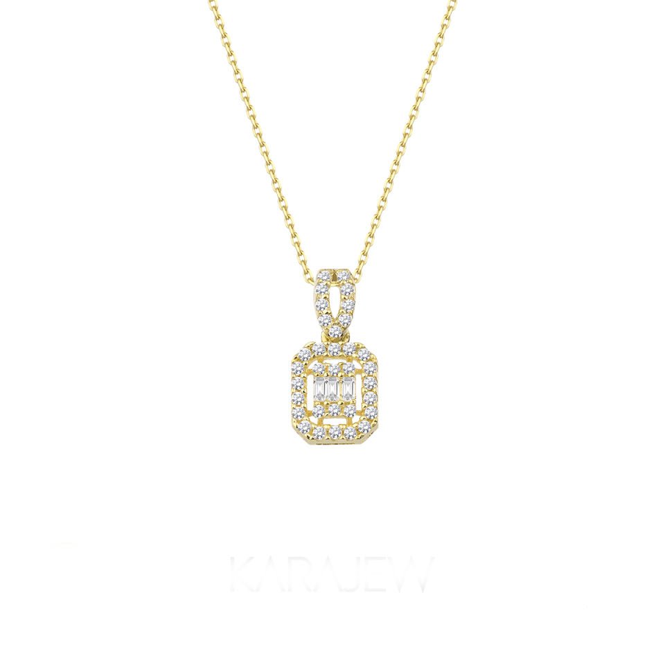 14 Carat Gold Baguette Stone Anturaj Necklace