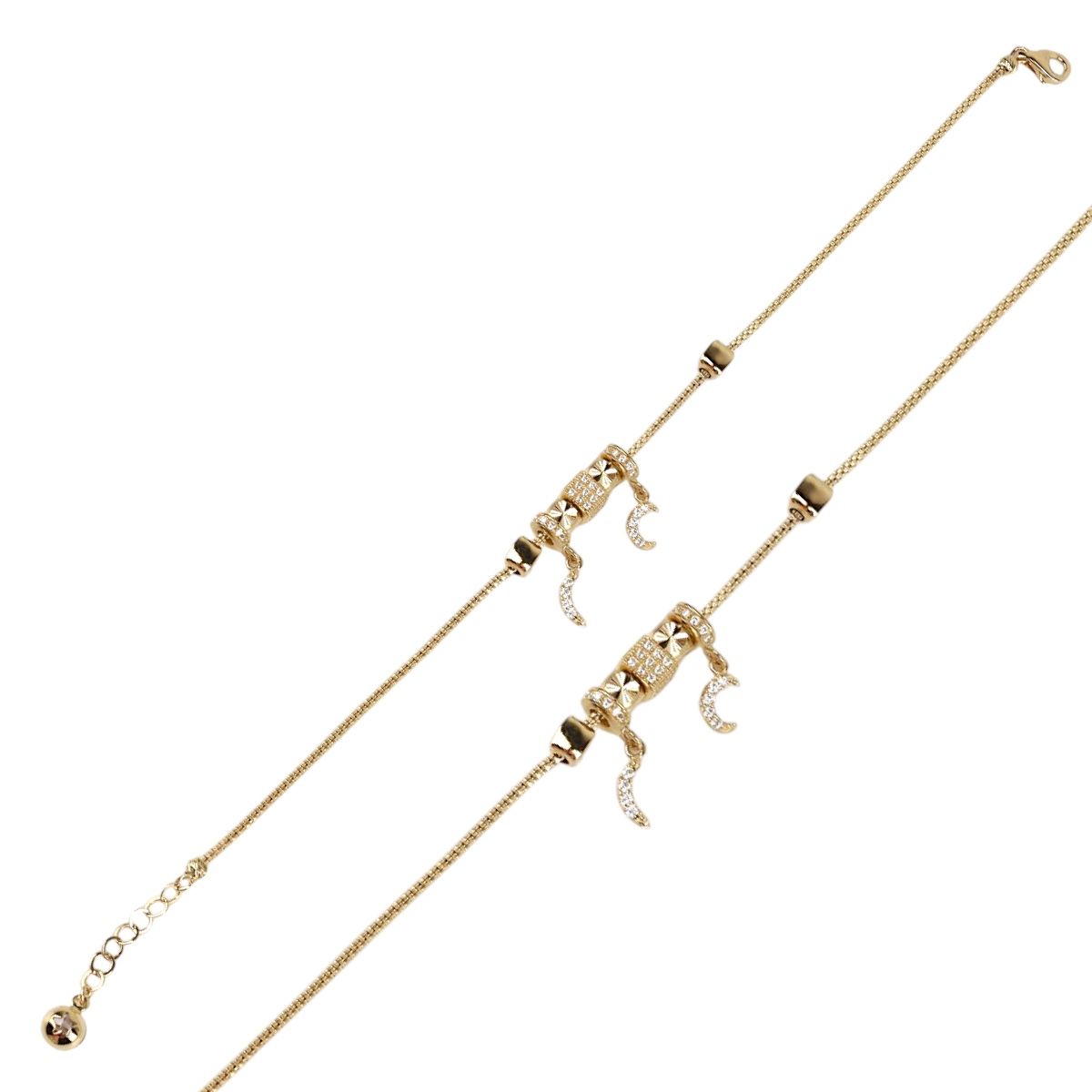 14 Carat Gold Cube and Moon Figured Charm Bracelet