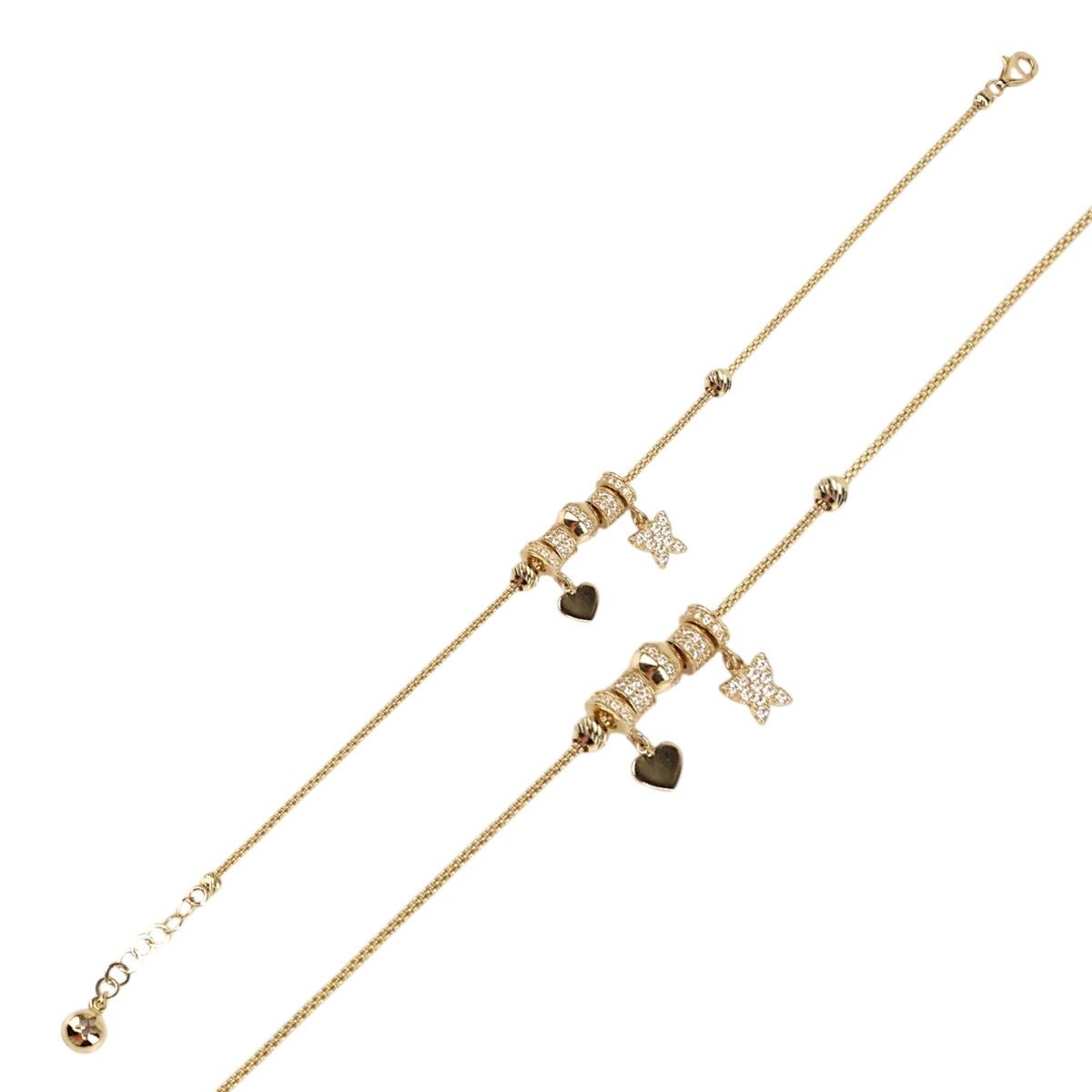 14 Carat Gold Stone Butterfly and Heart Figured Charm Bracelet
