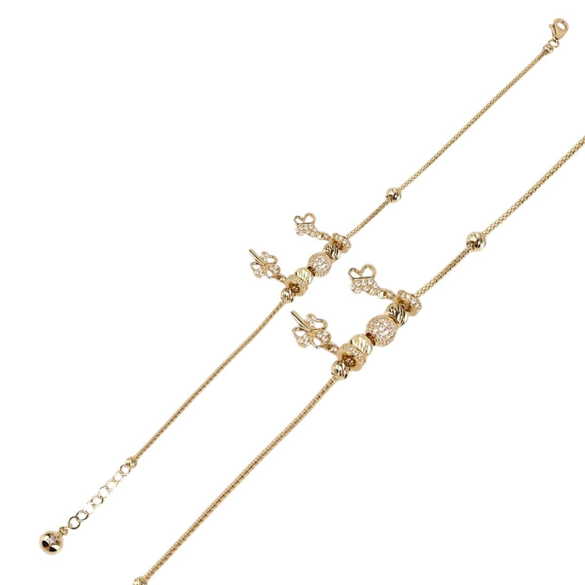 14K Gold Butterfly and Flower Figured Charm Bracelet