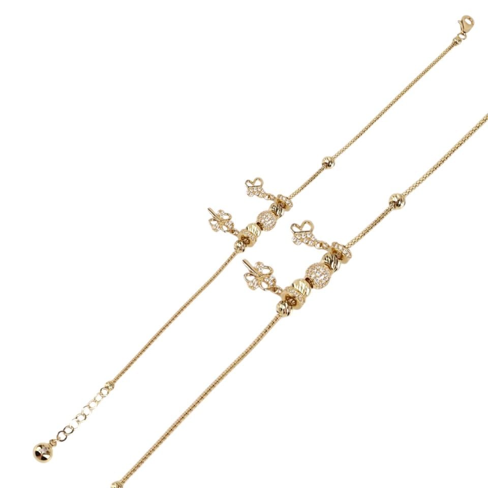 14K Gold Butterfly and Flower Figured Charm Bracelet