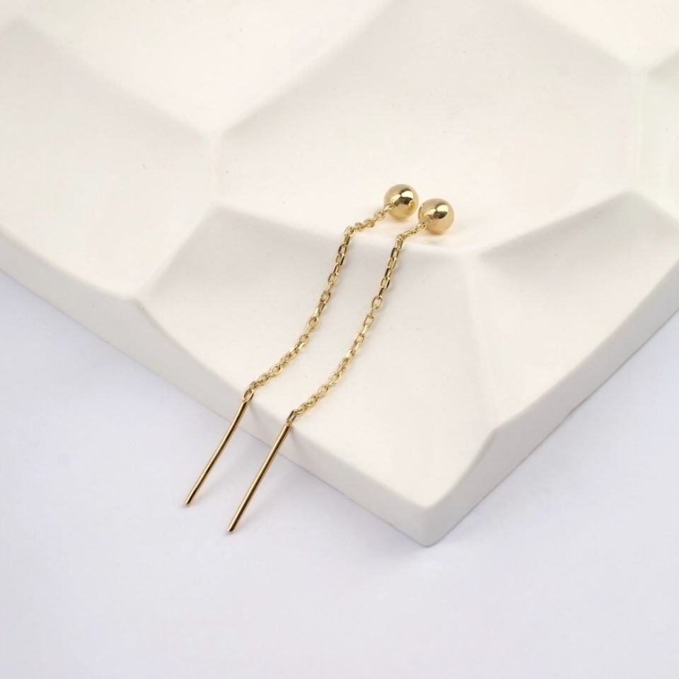 14 Carat Gold Ball Chain Earrings